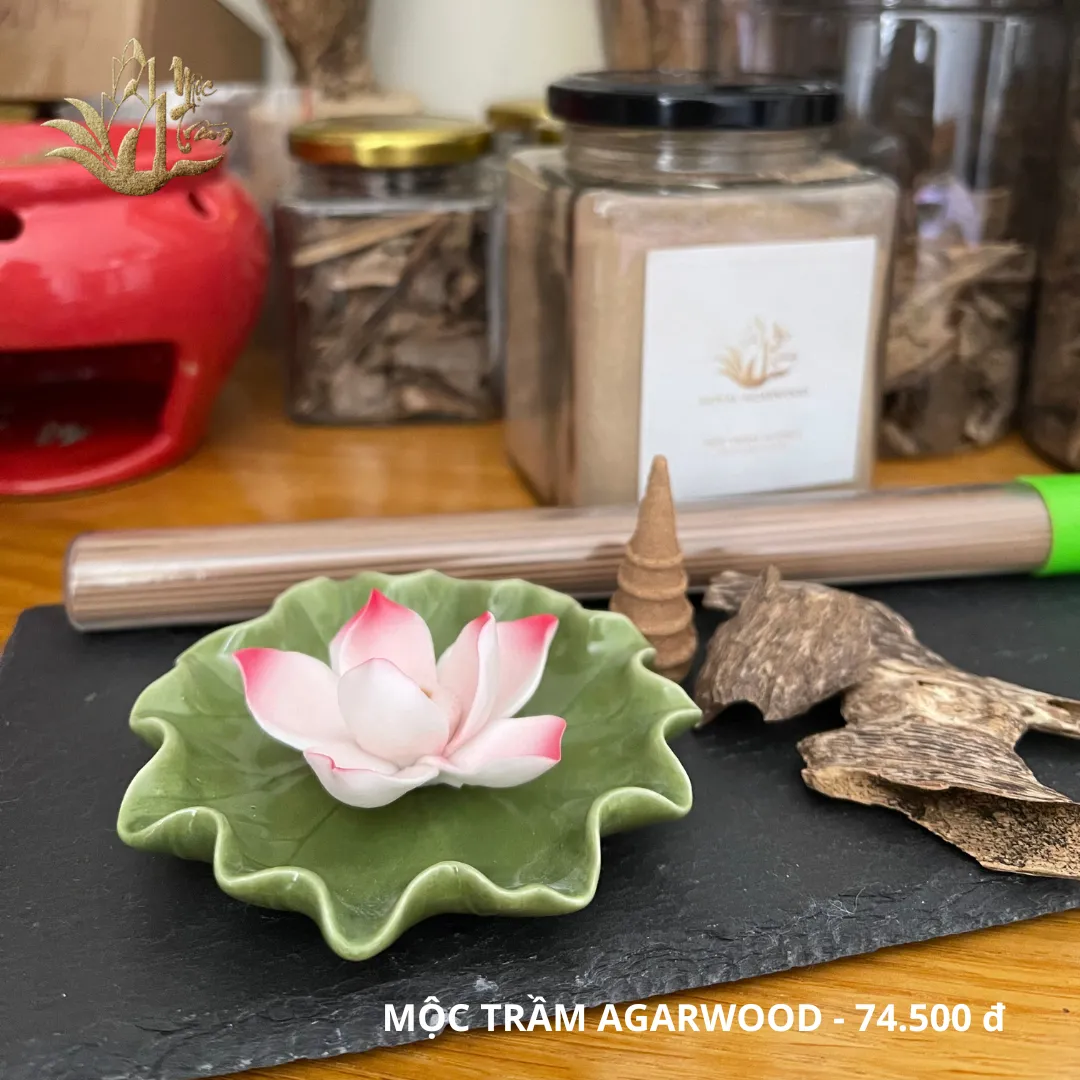 Floral Incense Holder &amp; Lotus Leaf Ceramic Burner Plate – Thick Glazed Premium Set for Vietnamese Natural Agarwood